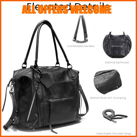 Vegan Leather Tote Bag with Adjustable Strap Crossbody Purse